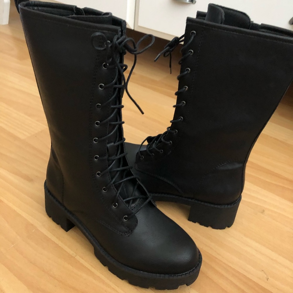 Black chunky combat boots